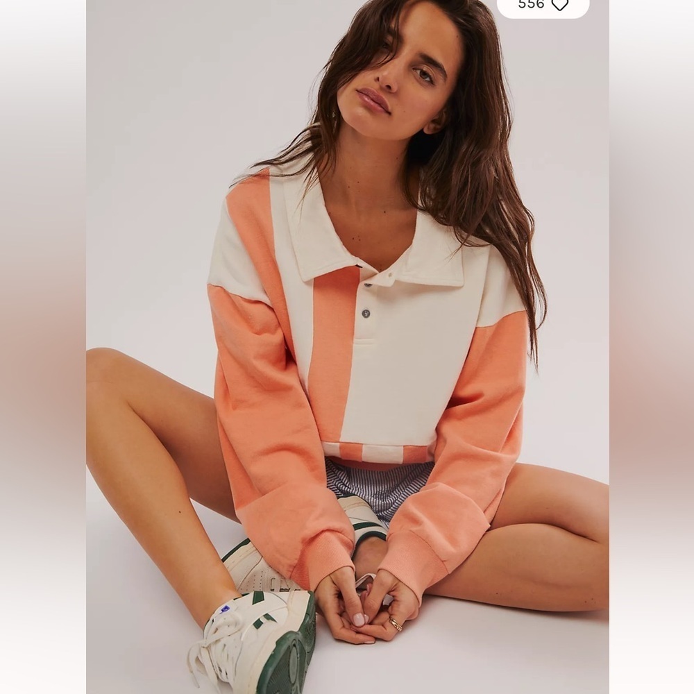 Free People Varsity Slouchy‎ Colorblock Polo Sweatshirt